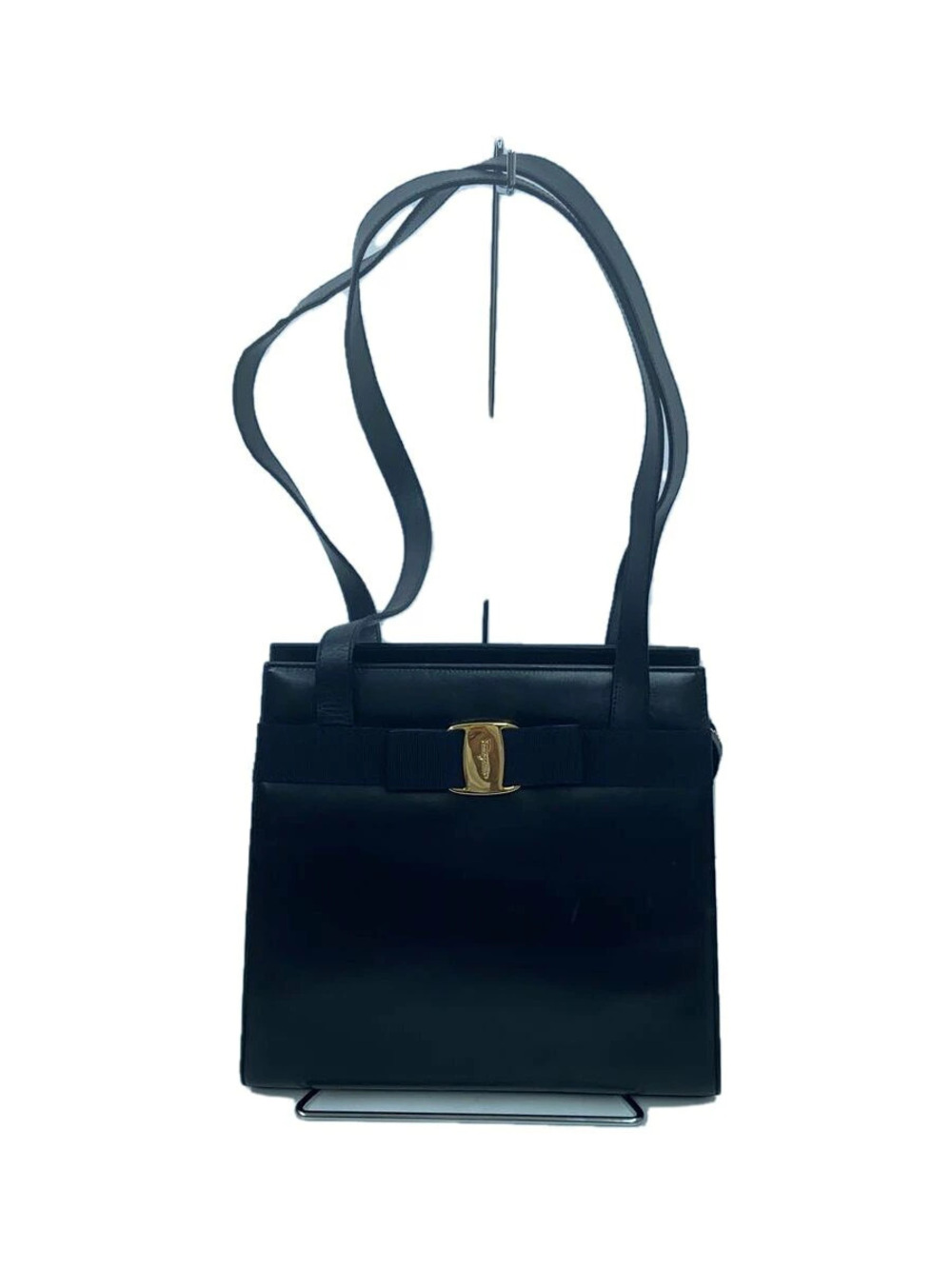 Salvatore Ferragamo Vara Ribbon Long Shoulder Tote Bag Leather Navy Blue